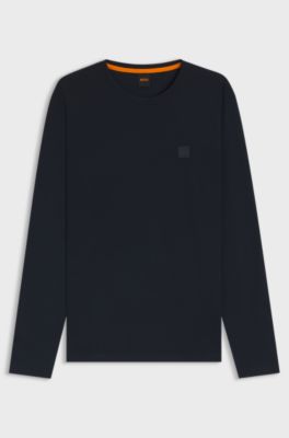 Long-sleeved T-shirt in cotton with logo patch, Dark Blue