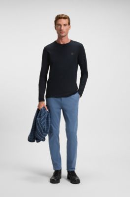 Long-sleeved cotton T-shirt with tonal patch, Dark Blue