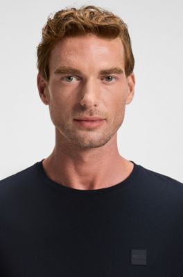 Long-sleeved cotton T-shirt with tonal patch, Dark Blue