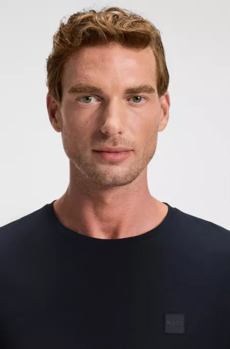 Long-sleeved T-shirt in cotton with woven logo patch