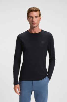 T-shirt i bomuldsjersey med tone-i-tone-logom&aelig;rke, M&oslash;rkebl&aring;