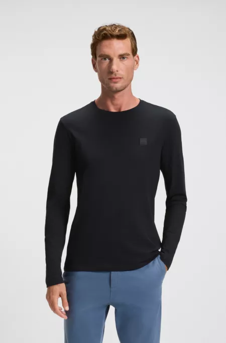 Long-sleeved T-shirt in cotton with woven logo patch