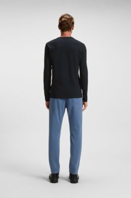 Long-sleeved T-shirt in cotton with logo patch, Dark Blue