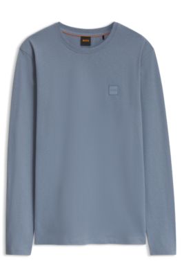Long-sleeved T-shirt in cotton with logo patch, Light Blue