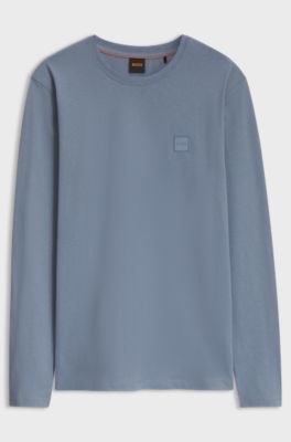 Long-sleeved T-shirt in cotton with logo patch, Light Blue