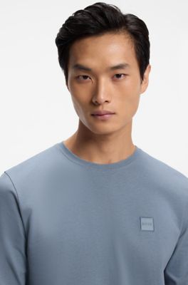 Long-sleeved T-shirt in cotton with logo patch, Light Blue