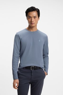 Long-sleeved T-shirt in cotton with logo patch, Light Blue