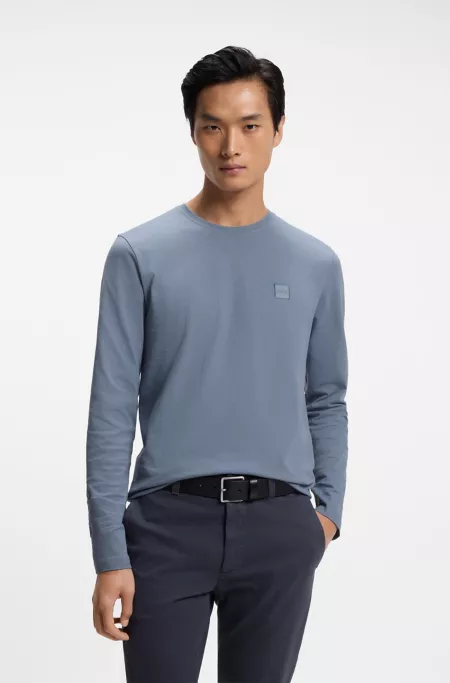 Camiseta de manga larga de algodón con logo en aplique