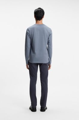Long-sleeved T-shirt in cotton with logo patch, Light Blue