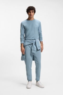Long-sleeved T-shirt in cotton with logo patch, Light Blue
