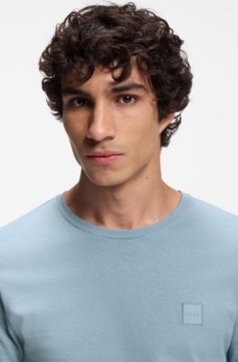 Cotton-jersey T-shirt with logo patch, Light Blue