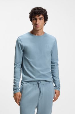 Long-sleeved T-shirt in cotton with logo patch, Light Blue