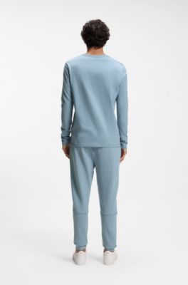 Long-sleeved cotton T-shirt with tonal patch, Light Blue