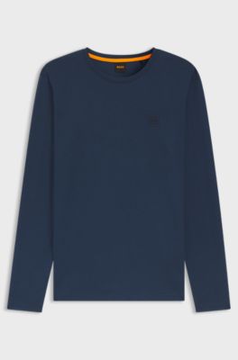 Long-sleeved T-shirt in cotton with logo patch, Dark Blue