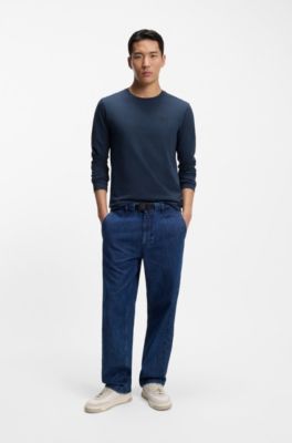 Long-sleeved T-shirt in cotton with logo patch, Dark Blue