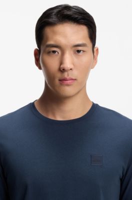 Long-sleeved T-shirt in cotton with logo patch, Dark Blue