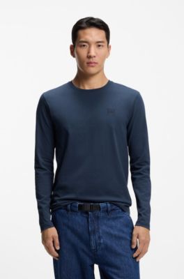 Long-sleeved T-shirt in cotton with logo patch, Dark Blue