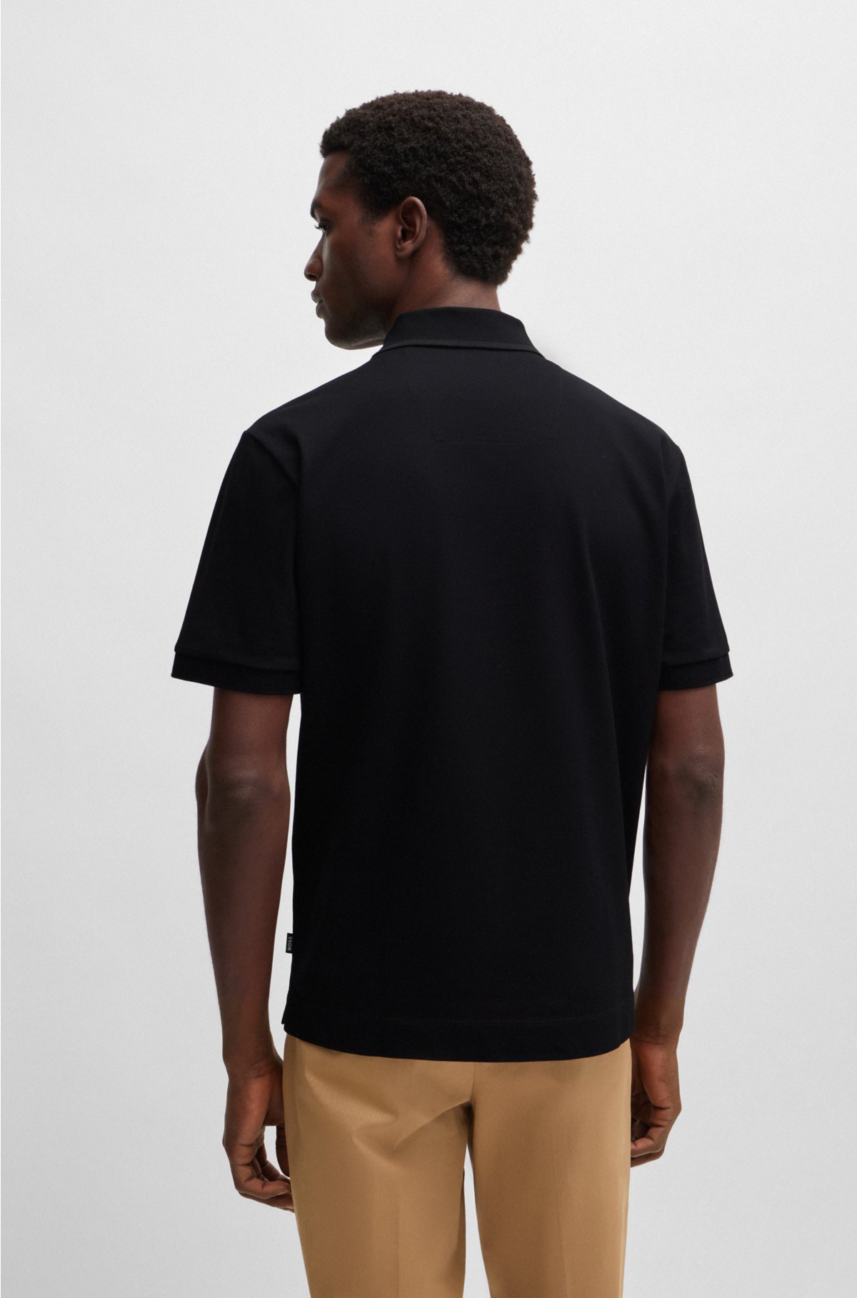 Mercerised-cotton polo shirt with embroidered double monogram, Black