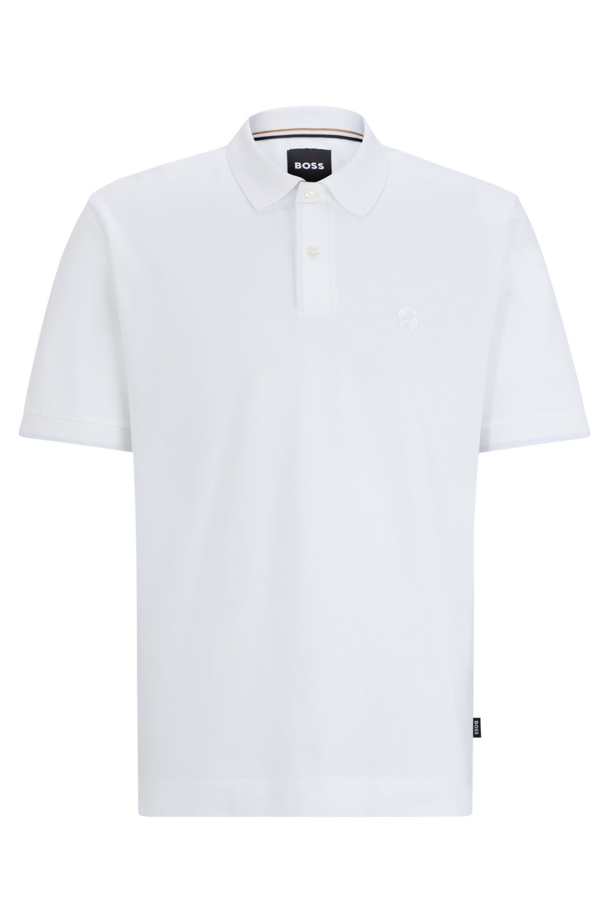 Mercerised-cotton polo shirt with embroidered double monogram, White