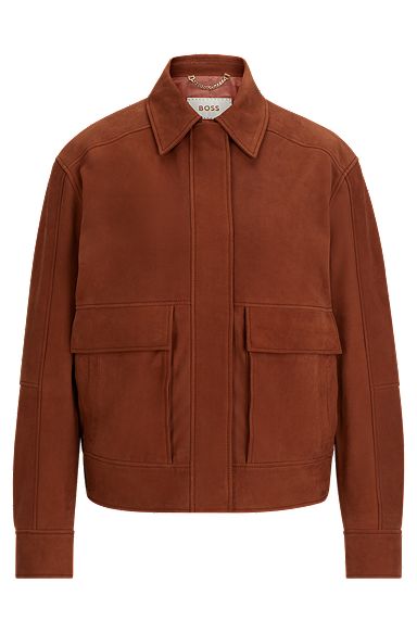 Regular-fit jacket in nubuck leather, Brown