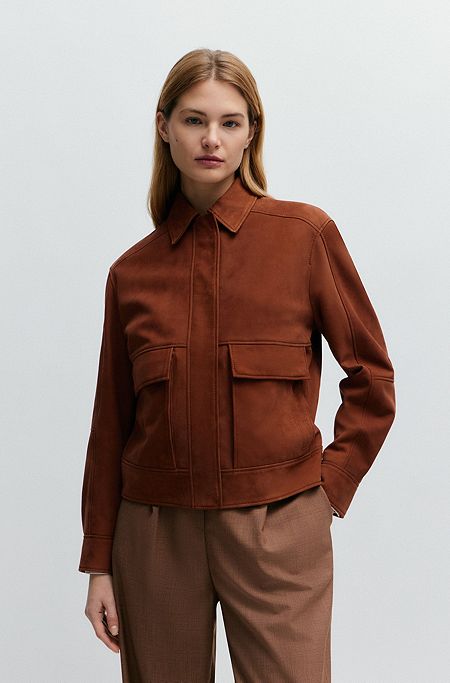 Regular-fit jacket in nubuck leather, Brown