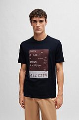 Cotton-jersey T-shirt with mixed-media artwork, Dark Blue