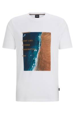 Hugo Boss Cotton-jersey Regular-fit T-shirt With Seasonal Artwork In White