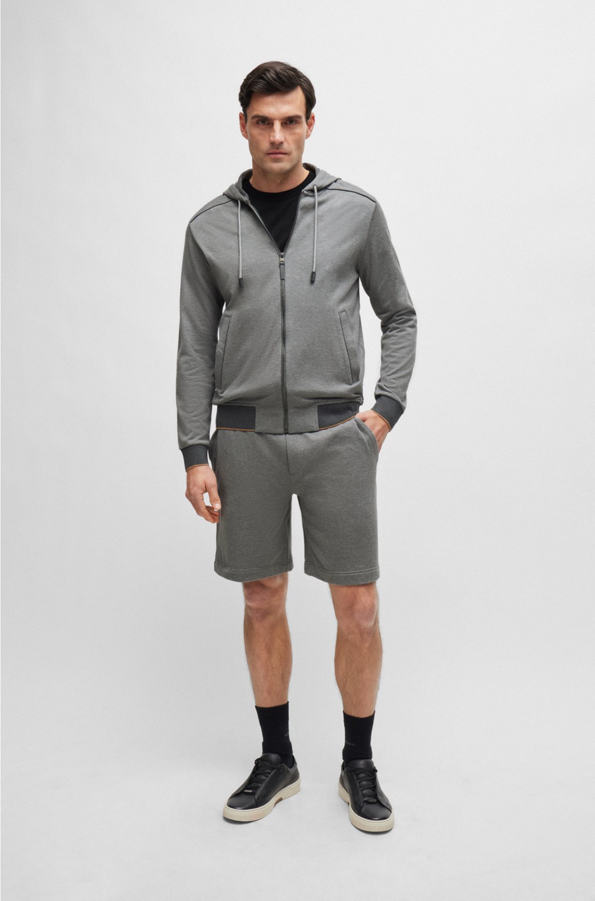 Double-faced zip-up hoodie in cotton, Grey