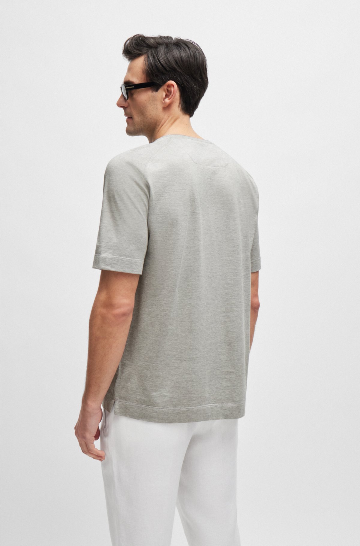 Regular-fit T-shirt in cotton and silk, Light Grey