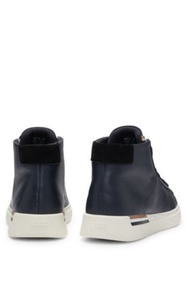 BOSS Leather hightop trainers with signaturestripe sole