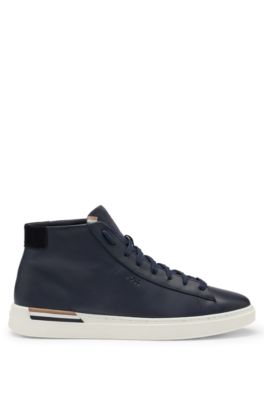 BOSS Leather hightop trainers with signaturestripe sole