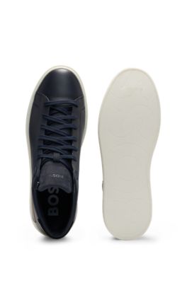 BOSS Leather hightop trainers with signaturestripe sole