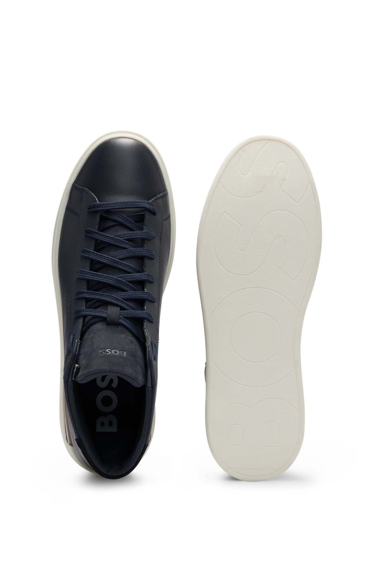 BOSS - Leather high-top trainers with signature-stripe sole