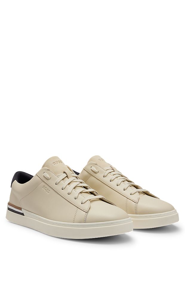 Cupsole lace-up trainers in leather and nubuck, Beige