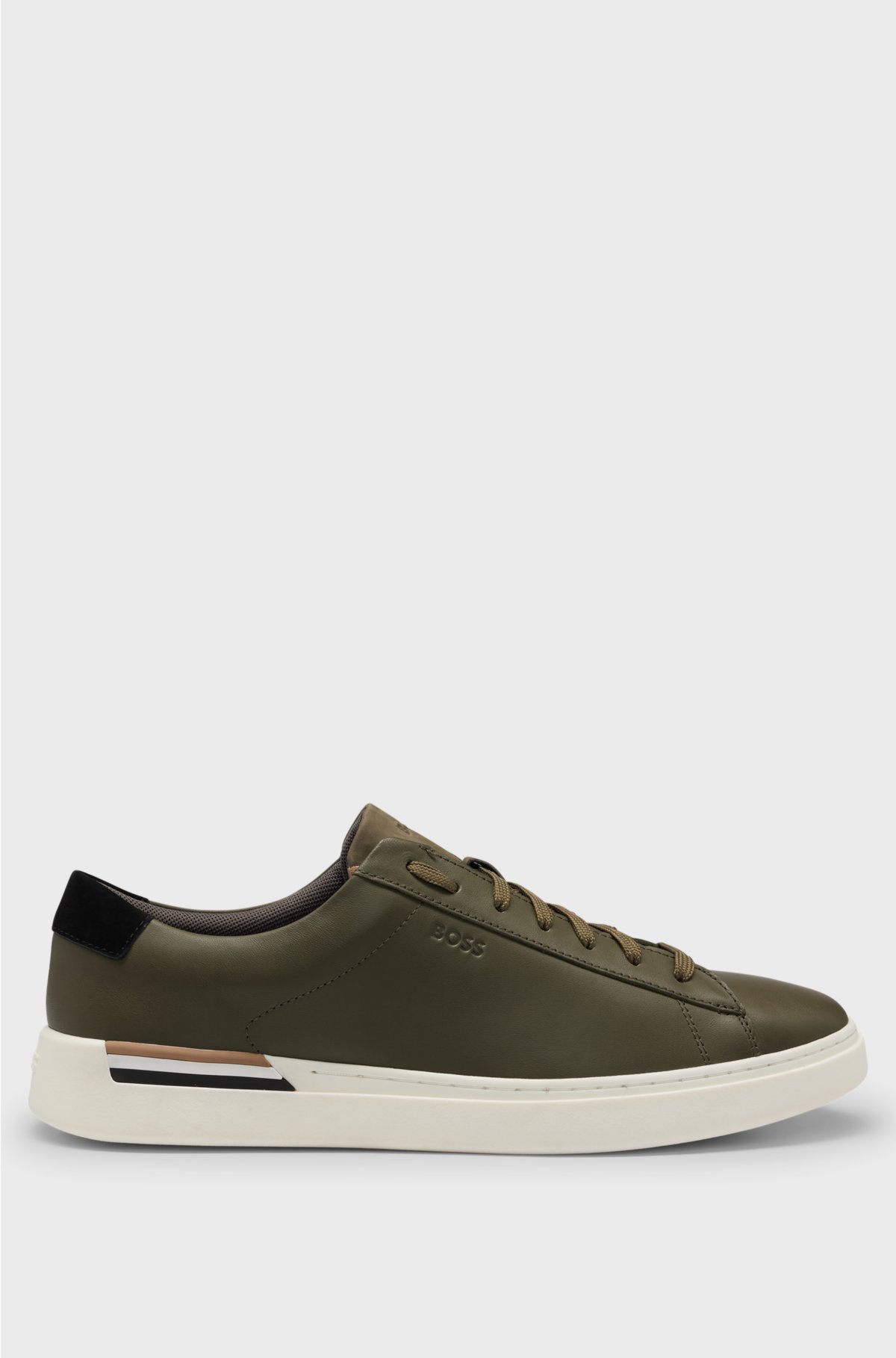 Cupsole lace-up trainers in leather and nubuck, Dark Green
