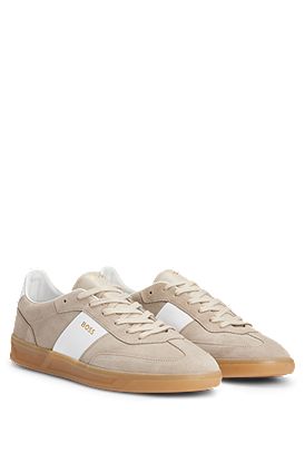Suede-leather all-gender lace-up trainers with branding