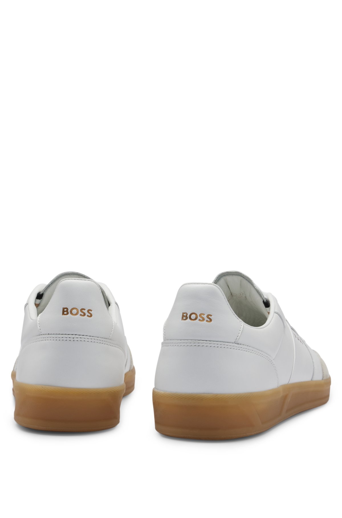 Leather and suede trainers with embossed logos, White