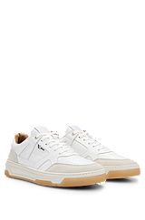 Leather and suede trainers with signature stripe and logo, White