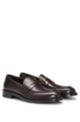 Leather slip-on loafers with penny trim, Dark Brown