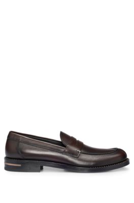 BOSS Leather slipon loafers with penny trim