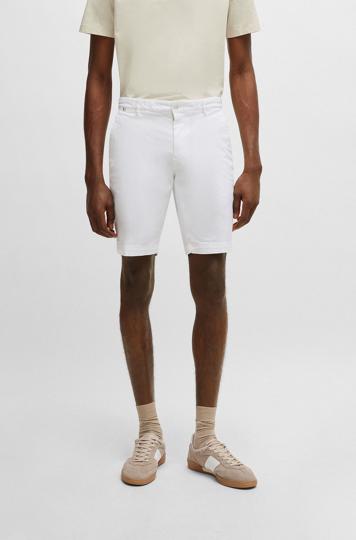 Slim-fit shorts in stretch-cotton twill, White