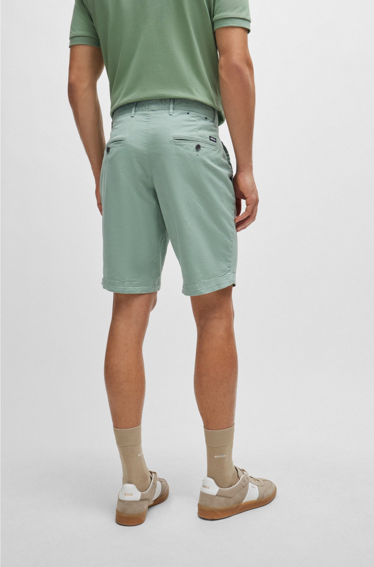 Slim-fit shorts in stretch-cotton twill, Light Green