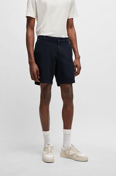 Shorts regular fit de tiro medio en algodón elástico, Azul oscuro