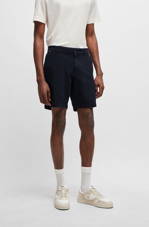 Regular-fit regular-rise shorts in stretch cotton, Dark Blue