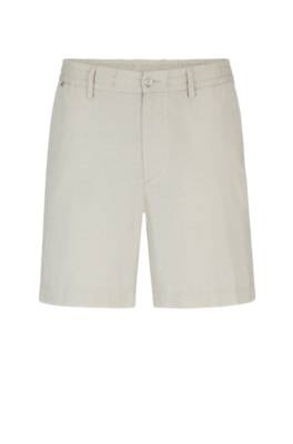 Hugo Boss Regular-fit Shorts In Stretch-cotton With Linen In Neutral