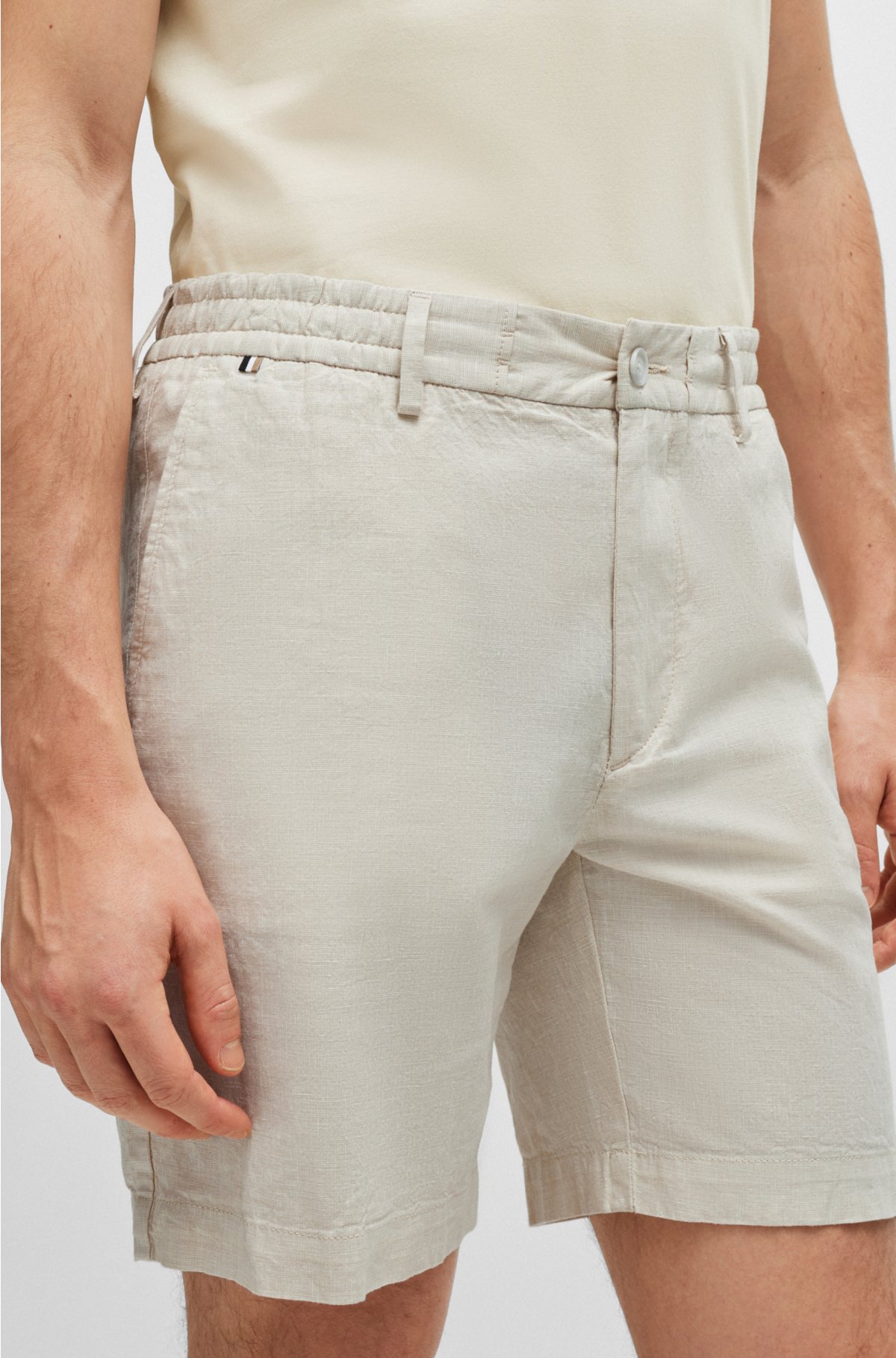 Regular-fit shorts in stretch-cotton with linen, Light Beige