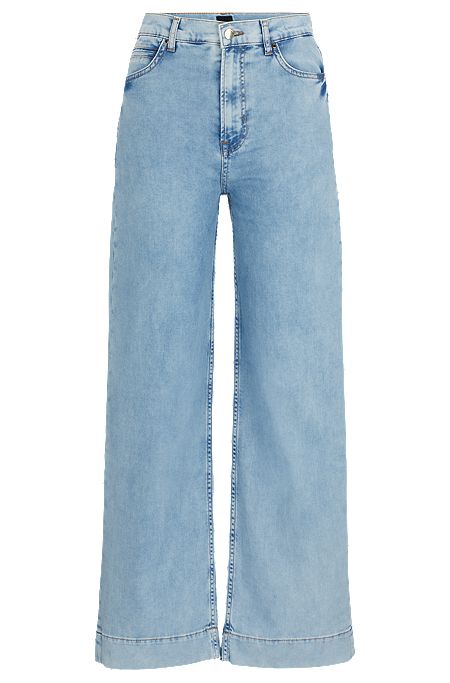 Regular-Fit Jeans aus blauem Denim mit hohem Bund, Türkis
