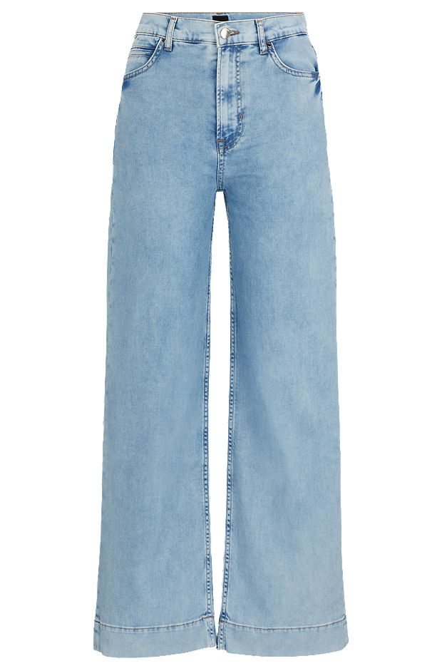 Regular-Fit Jeans aus blauem Denim mit hohem Bund, Türkis