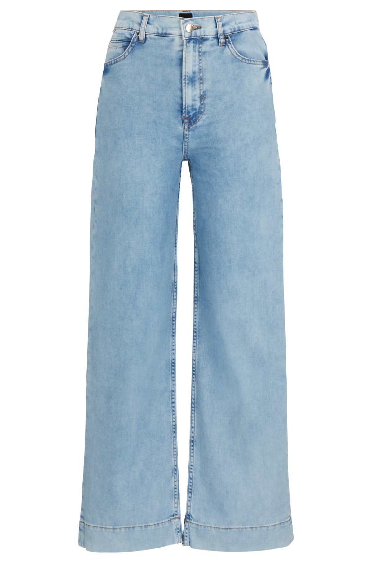Regular-fit high-waisted jeans in blue denim, Light Blue