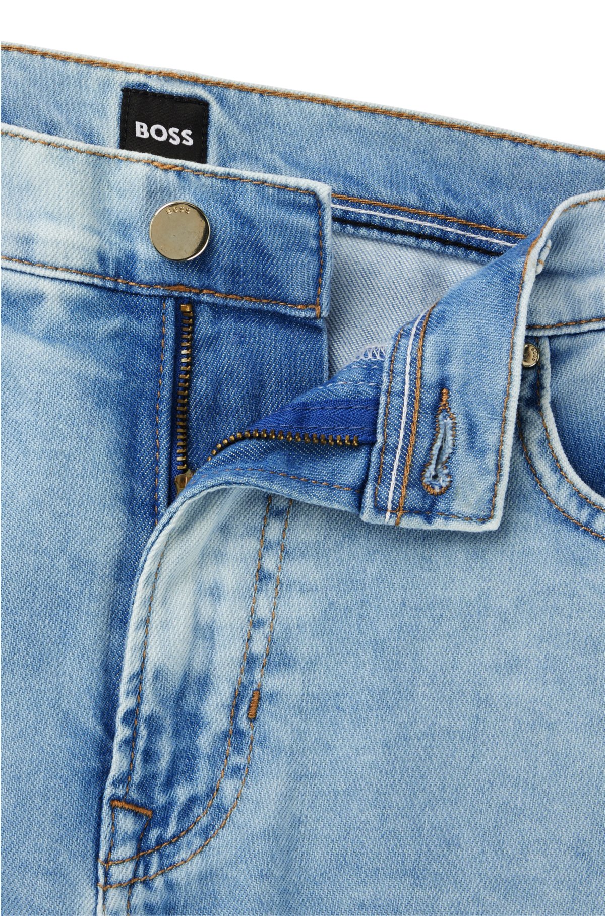Regular-fit high-waisted jeans in blue denim, Light Blue